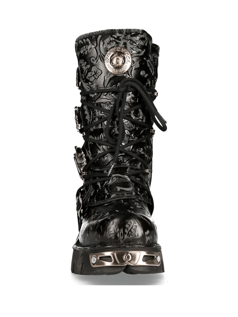 US SALE of NEW ROCK Embossed Black Gothic Boot with Buckle Detail