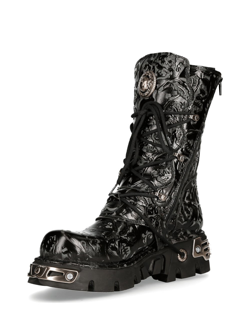 US SALE of NEW ROCK Embossed Black Gothic Boot with Buckle Detail