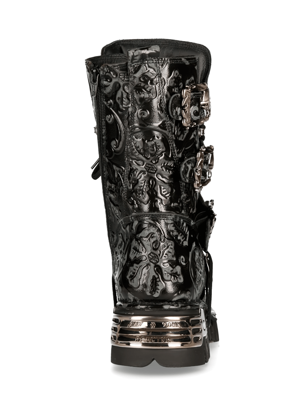 NEW ROCK Men's Embossed Black Gothic Boot with Buckle Detail