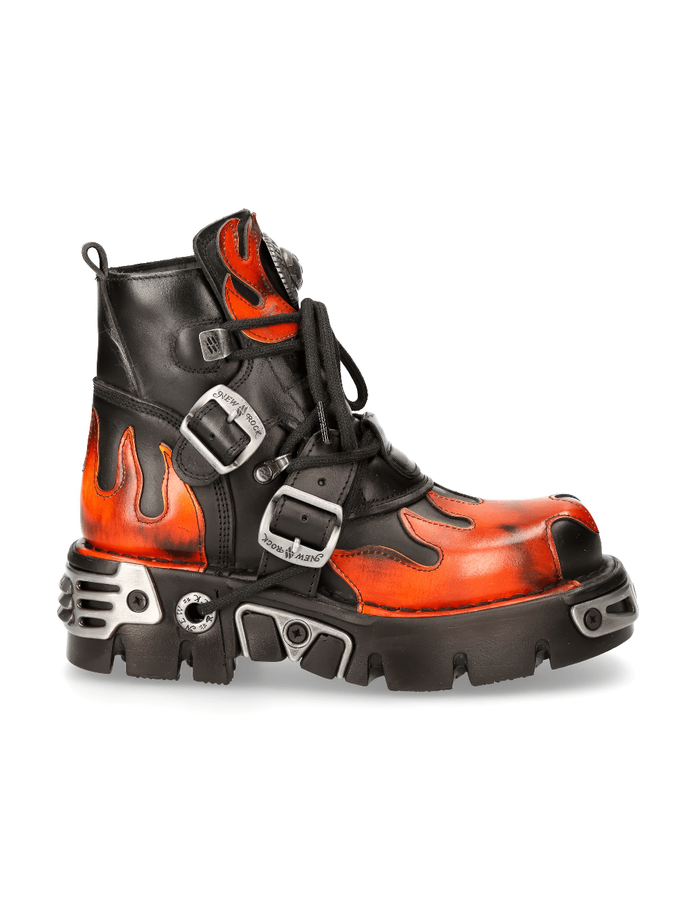 NEW ROCK Men's Fiery Biker Ankle Boots with Metallic Accents