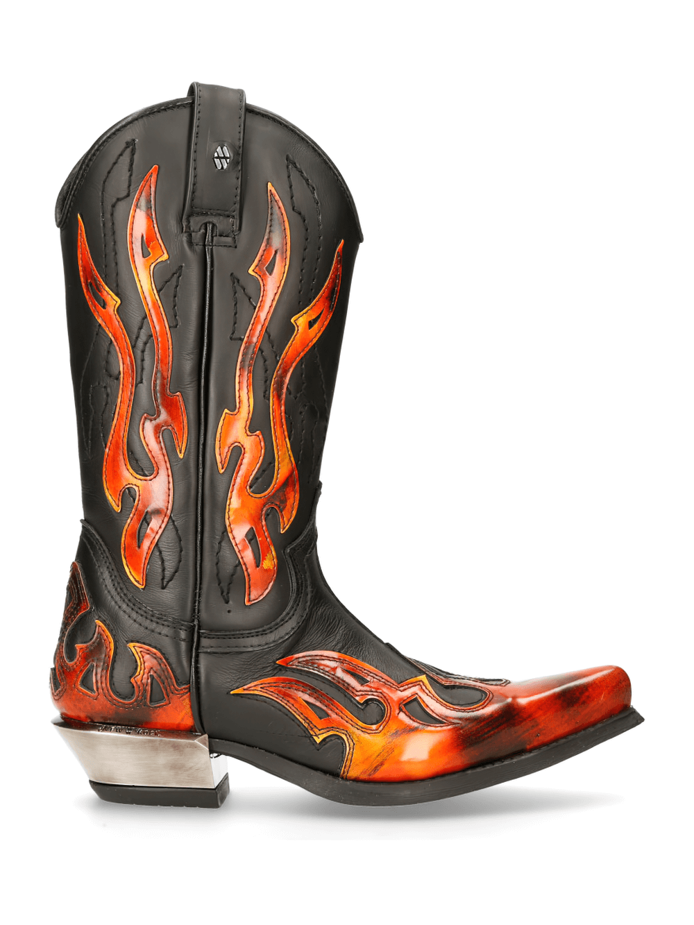 NEW ROCK Men's Flame-Adorned Black Western Leather Boots