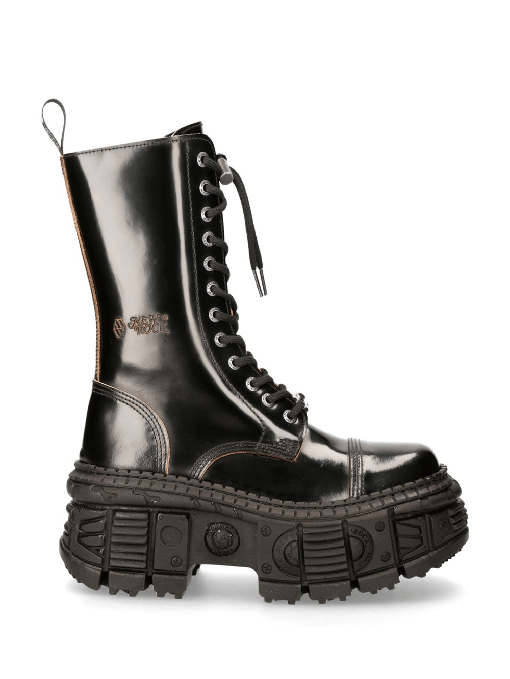 NEW ROCK Men's Glossy Platform Boots with Chunky Sole and Laces