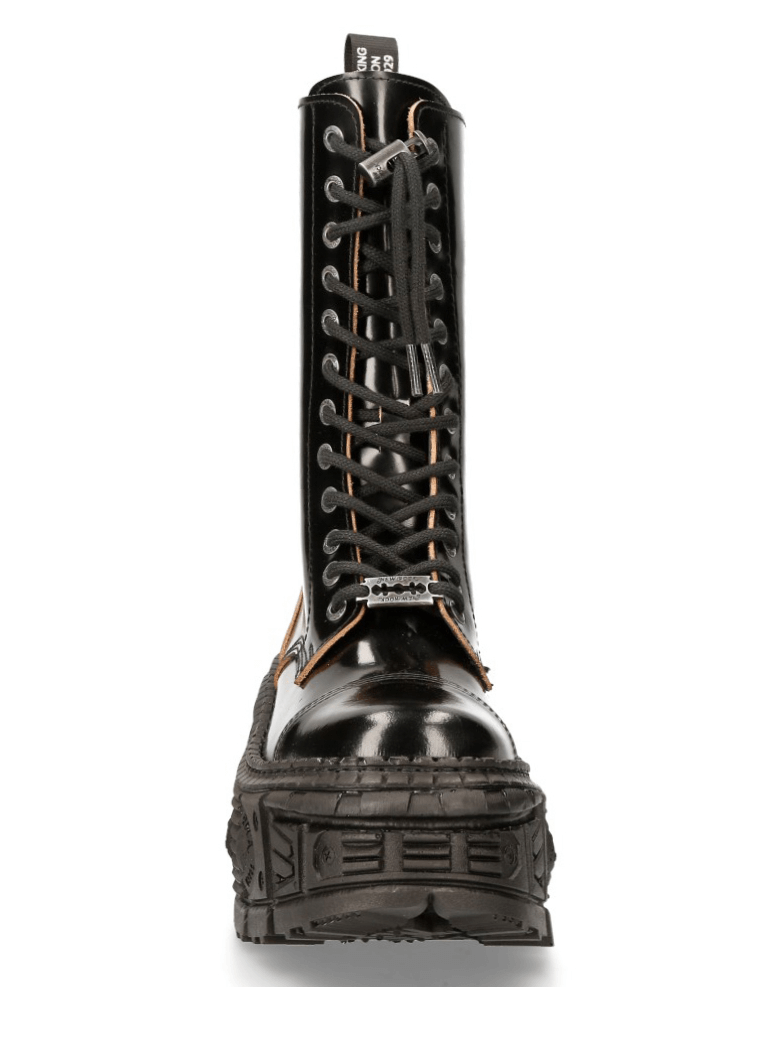 NEW ROCK Men's Glossy Platform Boots with Chunky Sole and Laces