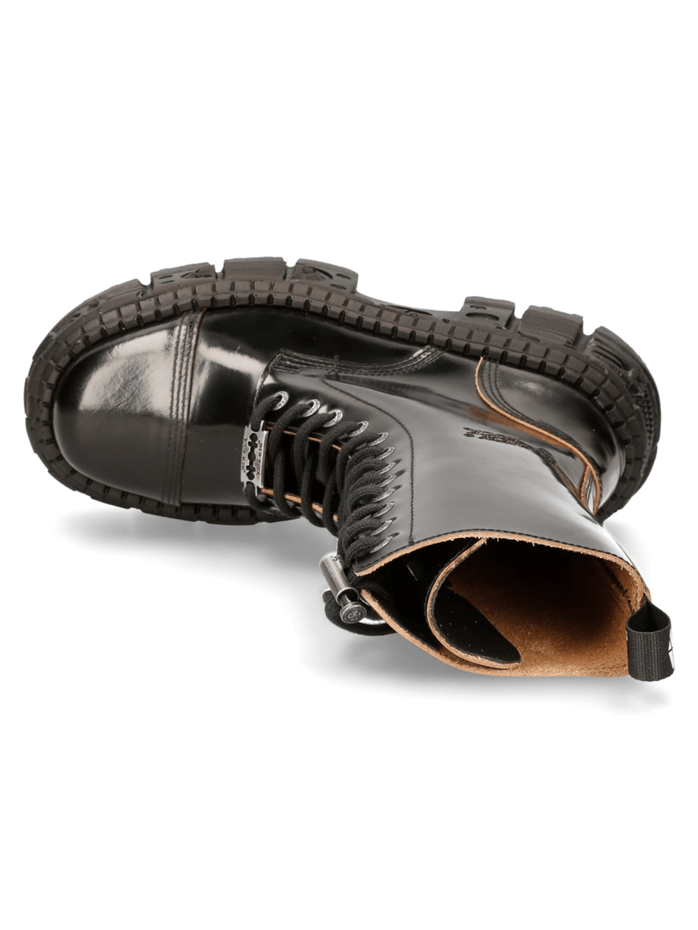 NEW ROCK Men's Glossy Platform Boots with Chunky Sole and Laces