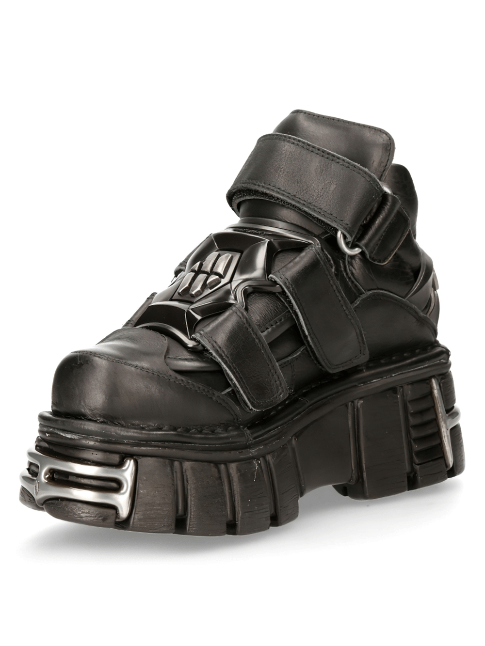 NEW ROCK Men's Goth Ankle Boots with Metallic Accents and Velcros
