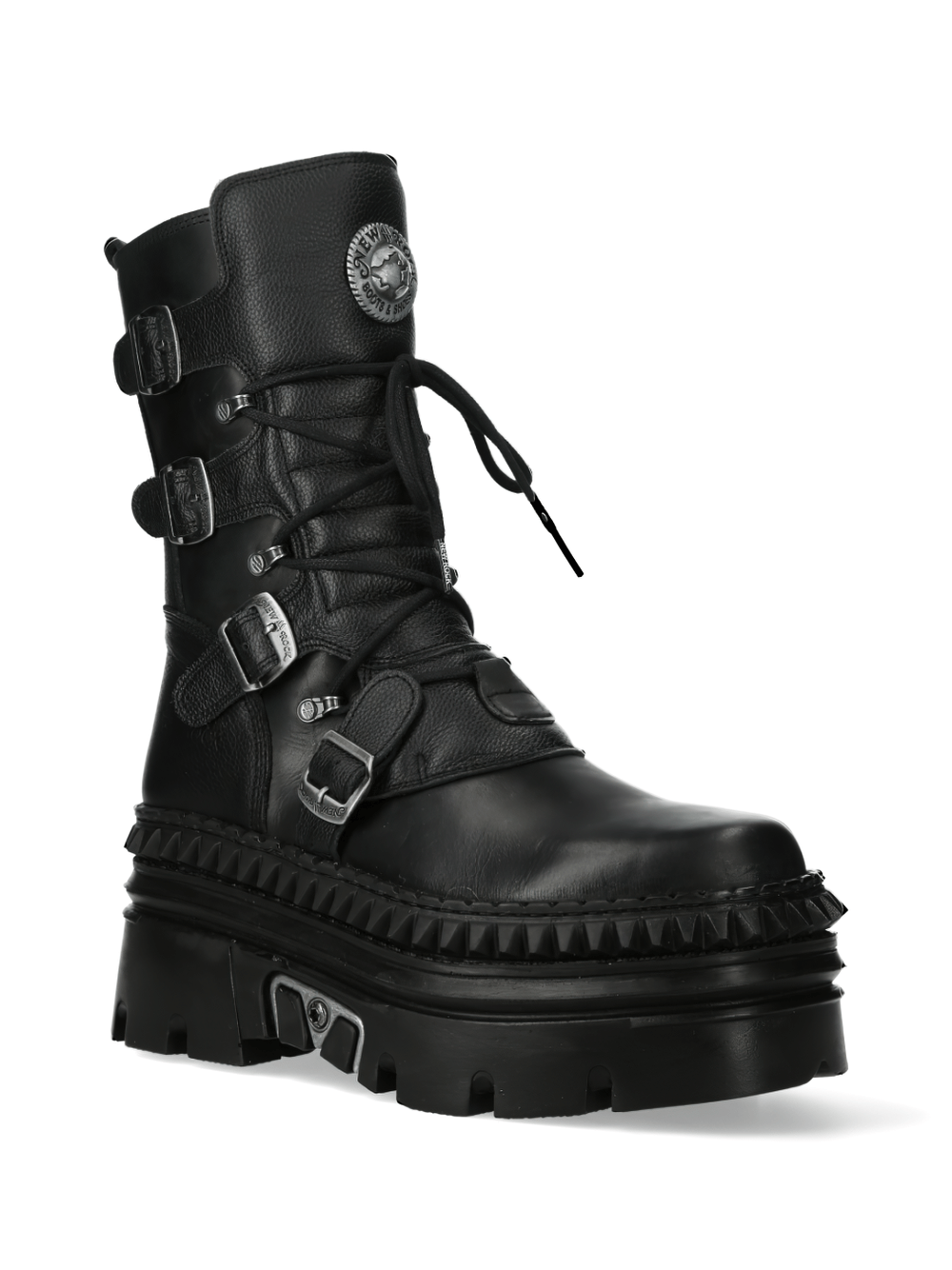 NEW ROCK Men's Gothic Ankle Boots with Buckles and Lace-up Design