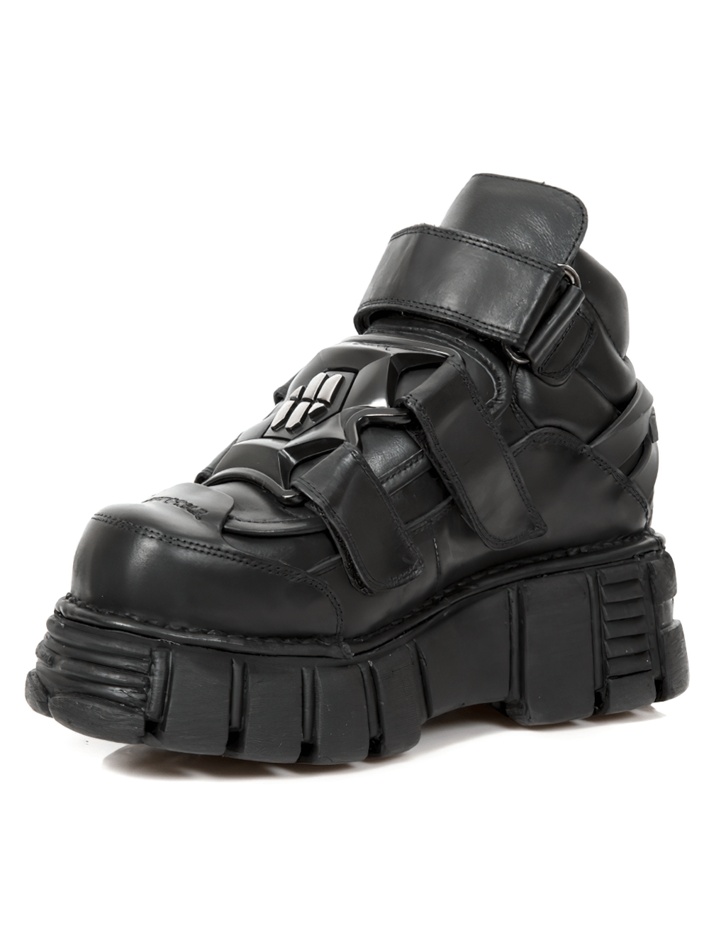 NEW ROCK Men's Gothic Black Ankle Boots with Metallic Accents
