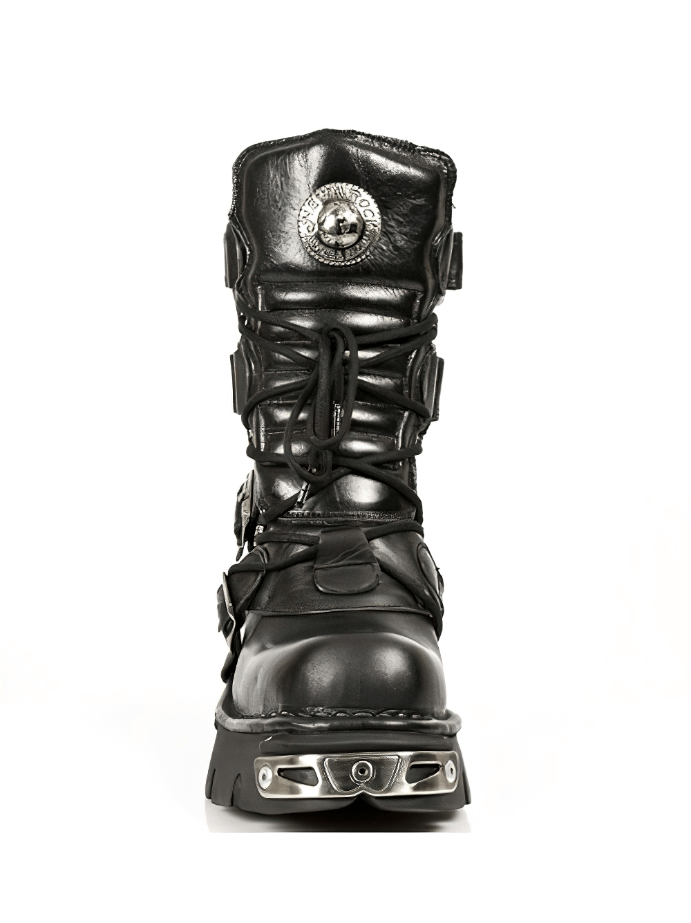 NEW ROCK Men's Gothic Black Leather Boots with Metal Accents