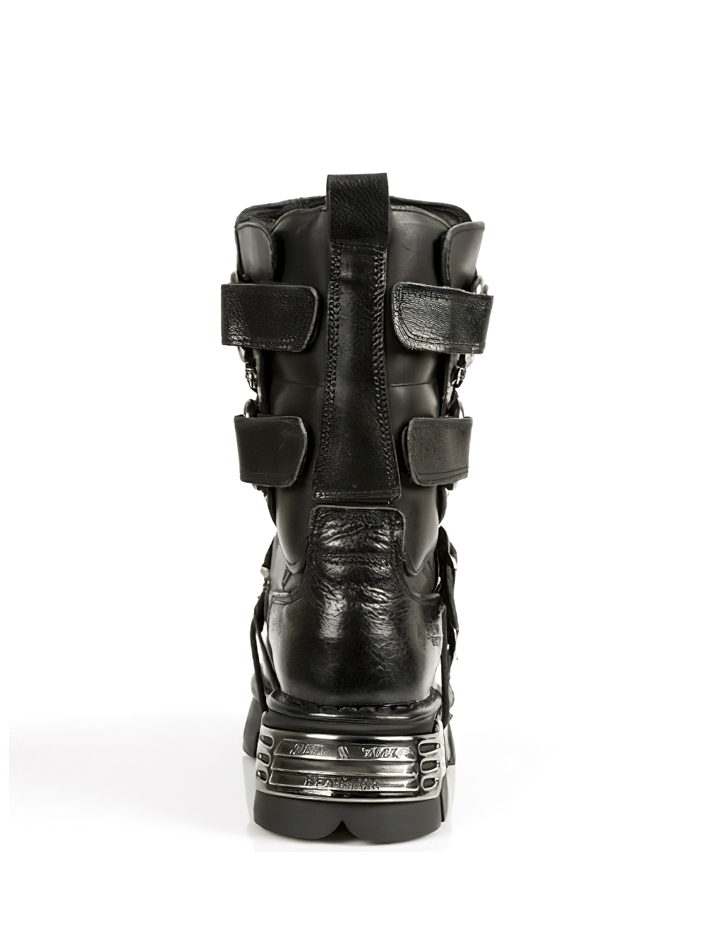 NEW ROCK Men's Gothic Black Leather Boots with Metal Accents