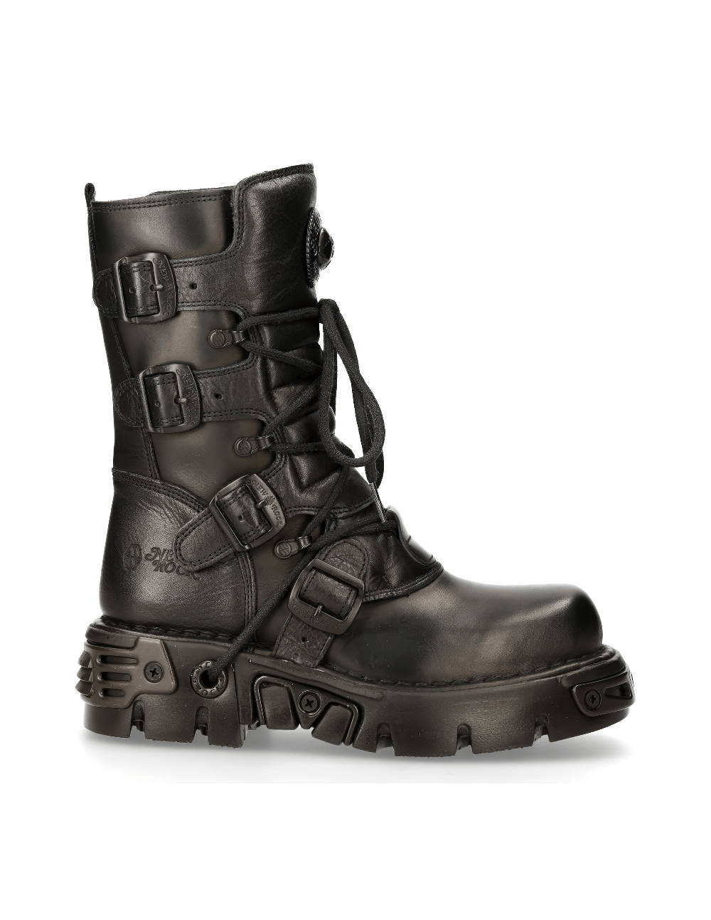 NEW ROCK Men's Gothic Black Leather Boots with Metallic Details