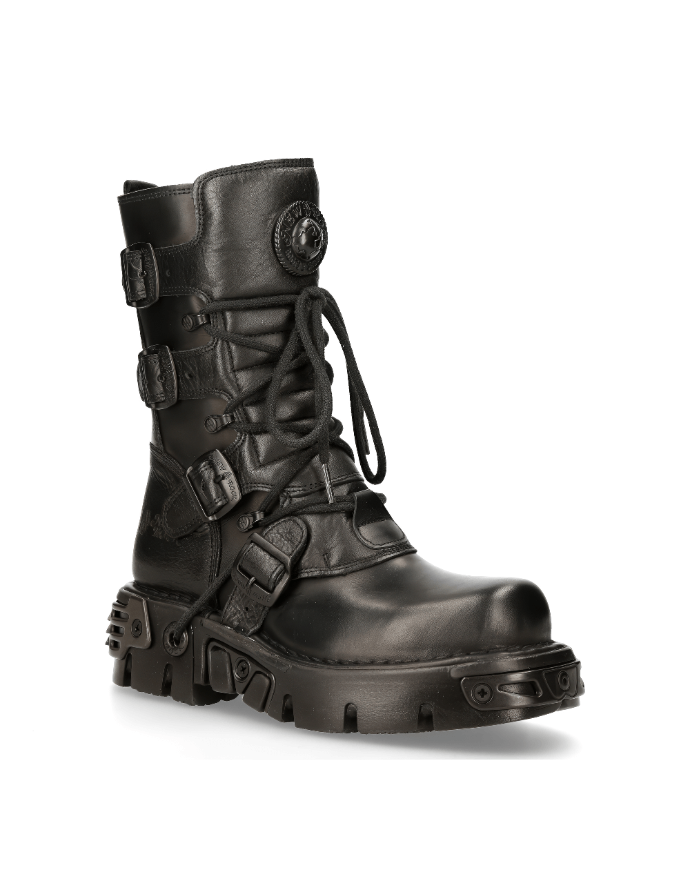 NEW ROCK Men's Gothic Black Leather Boots with Metallic Details