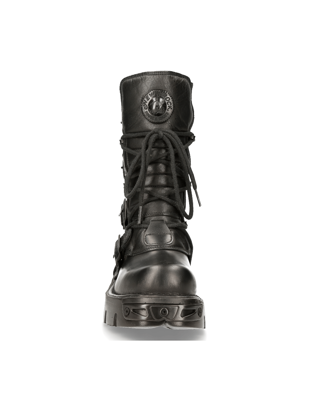 NEW ROCK Men's Gothic Black Leather Boots with Metallic Details