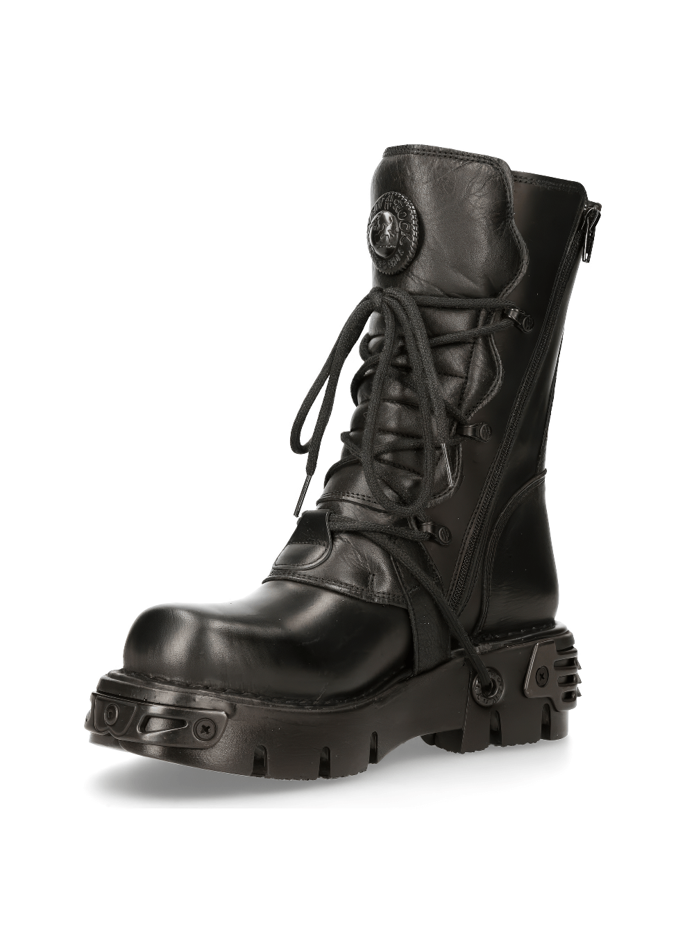 NEW ROCK Men's Gothic Black Leather Boots with Metallic Details
