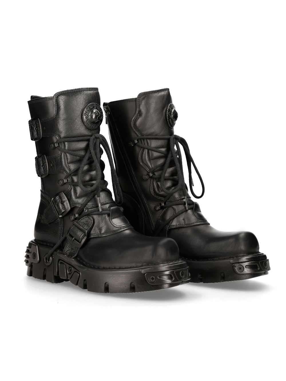 NEW ROCK Men's Gothic Black Leather Boots with Metallic Details