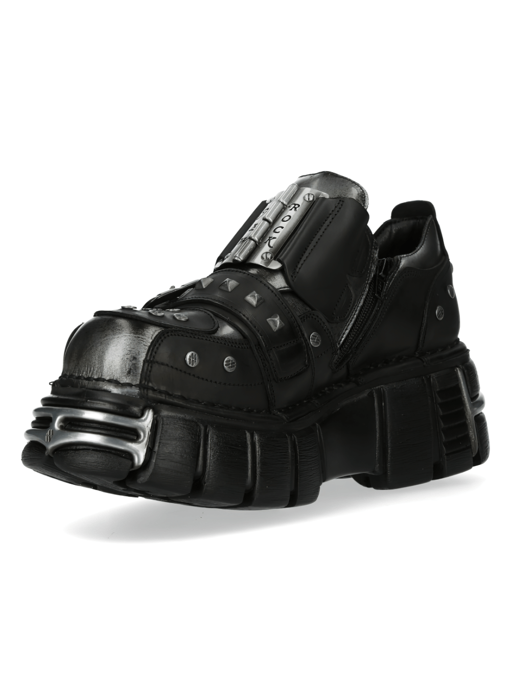 NEW ROCK Men's Gothic Black Platform Shoes with Metallic Accents