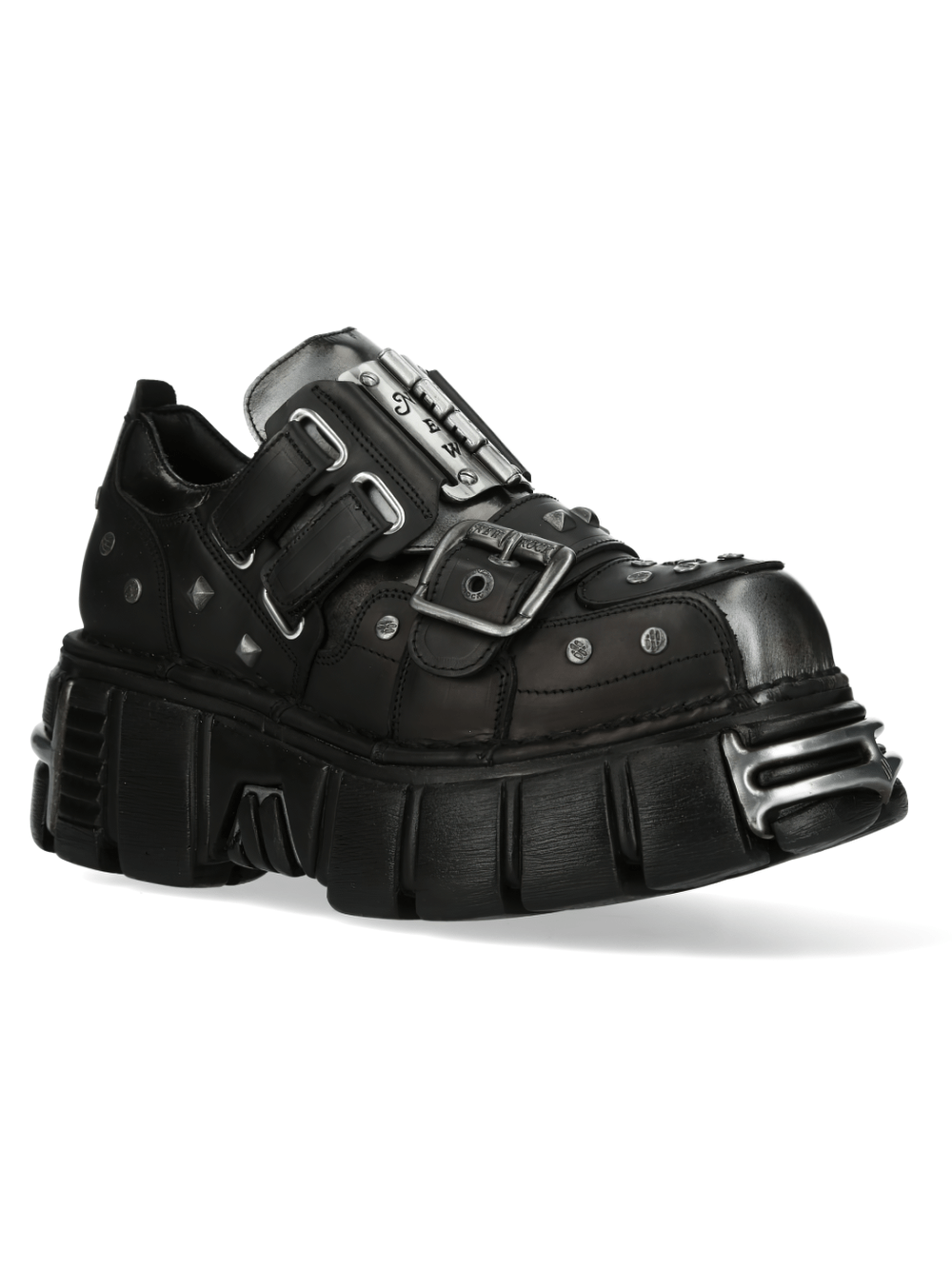 NEW ROCK Men's Gothic Black Platform Shoes with Metallic Accents