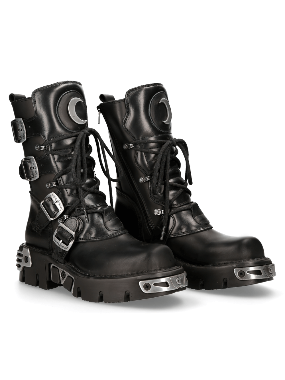 NEW ROCK Men's Gothic Boots with Platform Sole and Crescent Moon