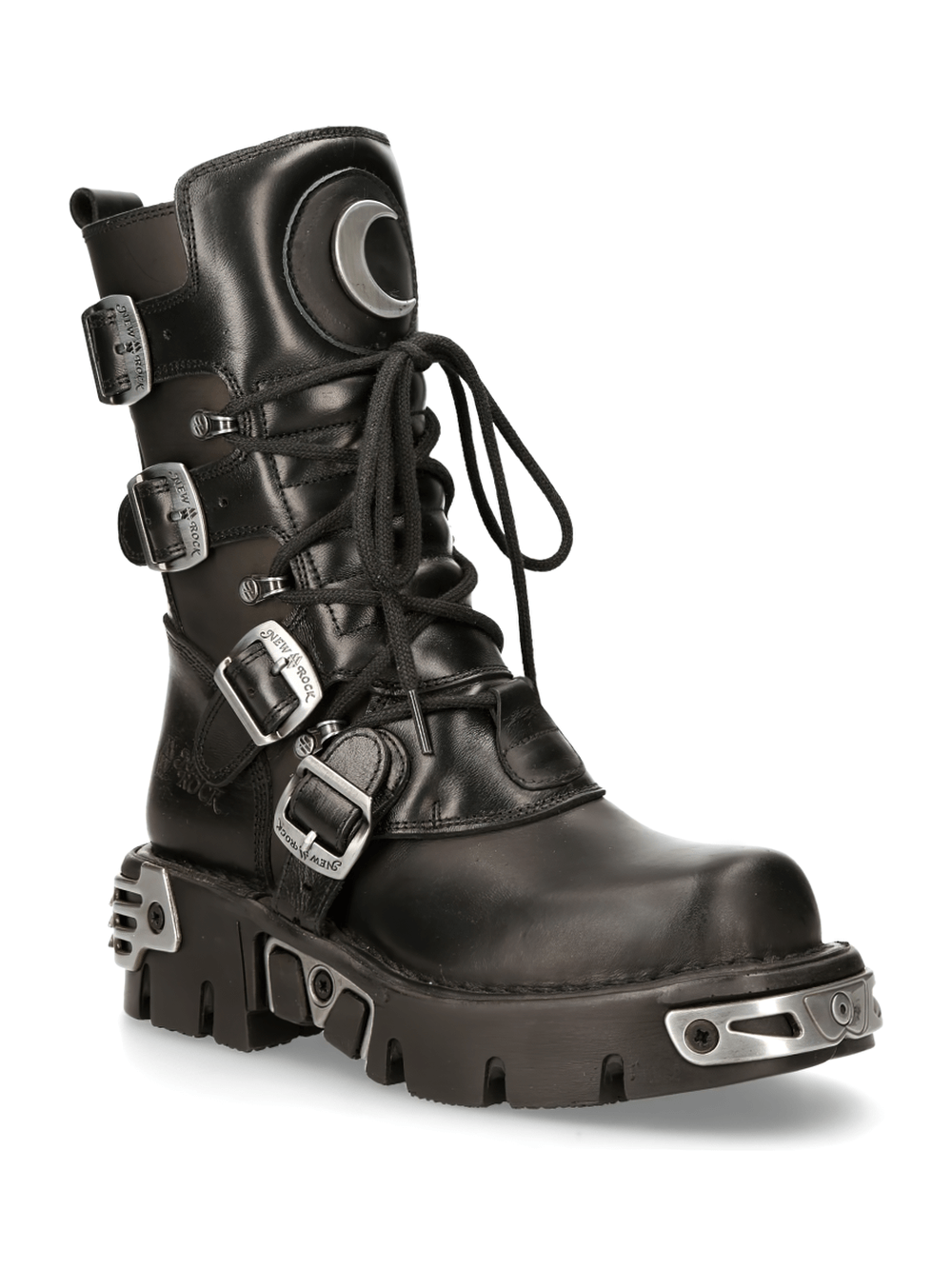 NEW ROCK Men's Gothic Boots with Platform Sole and Crescent Moon