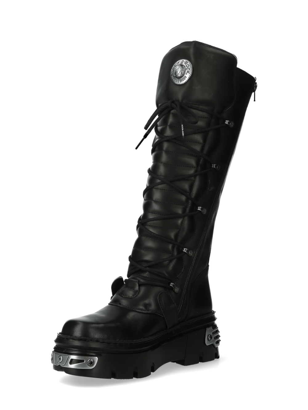 NEW ROCK Men's Gothic Buckle Knee-High Boots with Metallic Accents