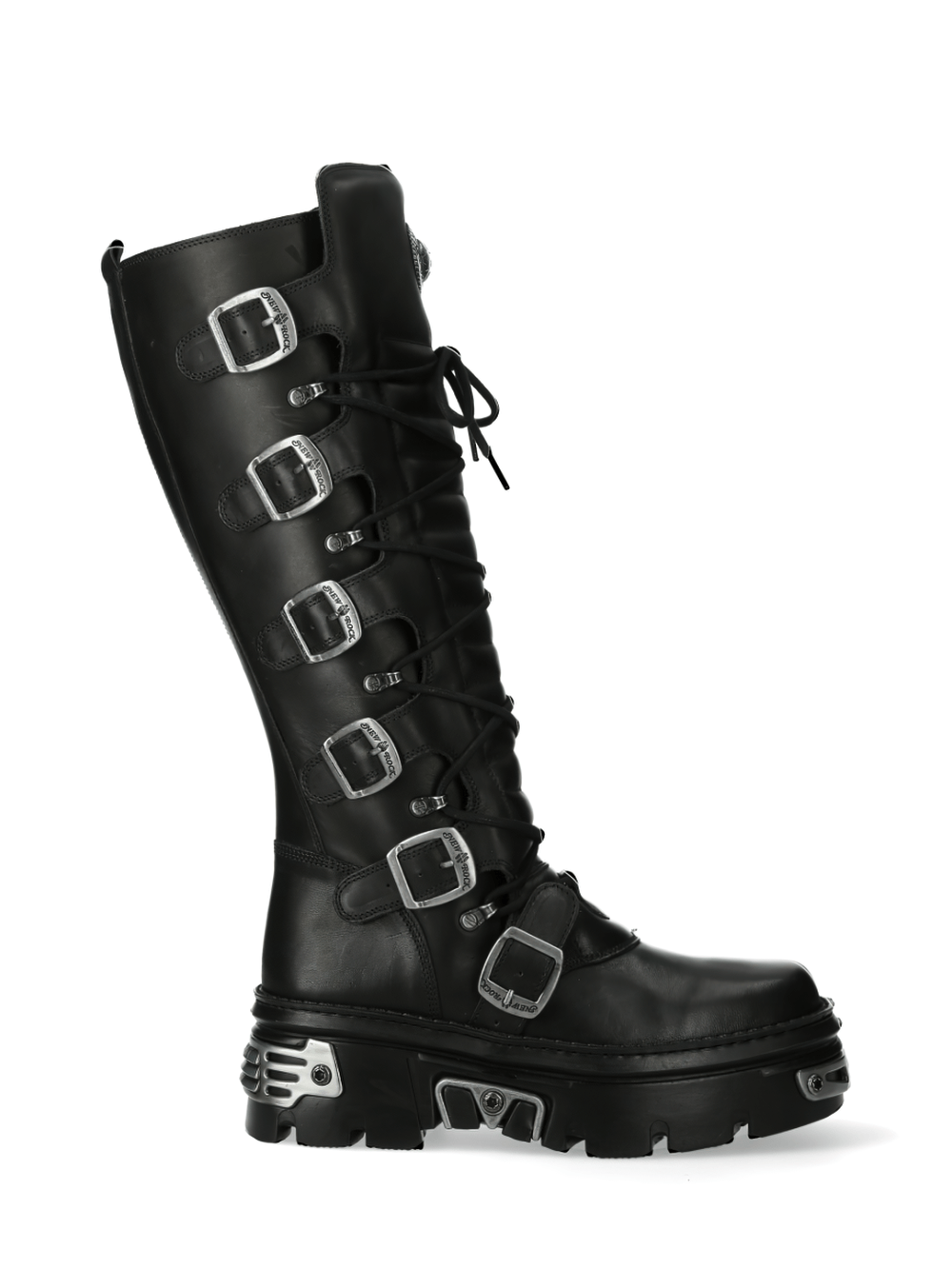 NEW ROCK Men's Gothic Buckle Knee-High Boots with Metallic Accents
