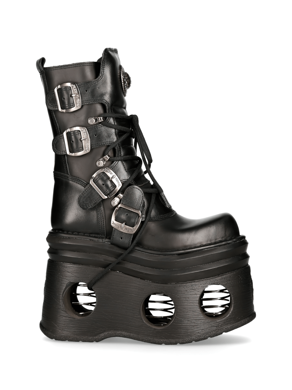 NEW ROCK Men's Gothic Buckled Platform Boots - Cow Leather
