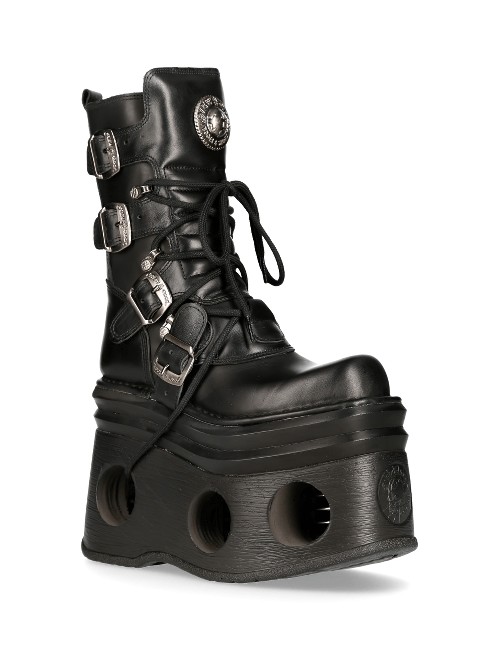 NEW ROCK Men's Gothic Buckled Platform Boots - Cow Leather