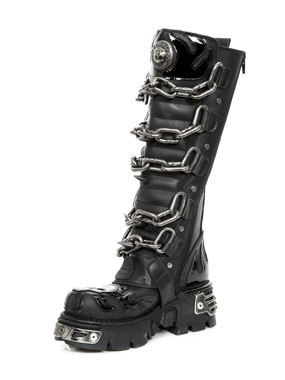 NEW ROCK Men's Gothic Chain Link High Boots in Black Leather