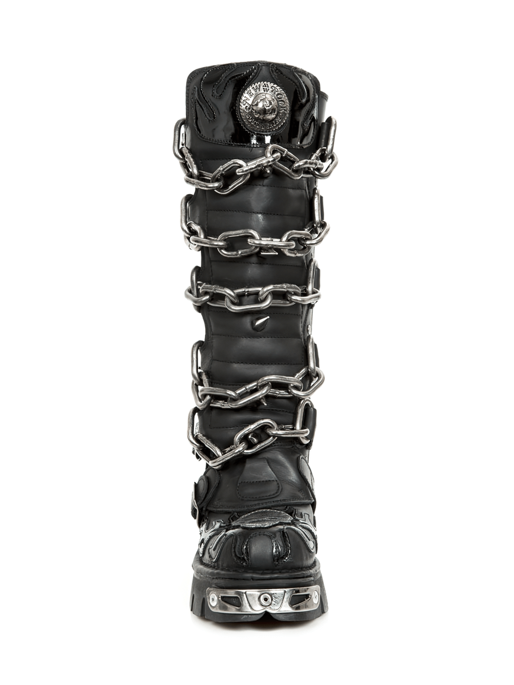 NEW ROCK Men's Gothic Chain Link High Boots in Black Leather
