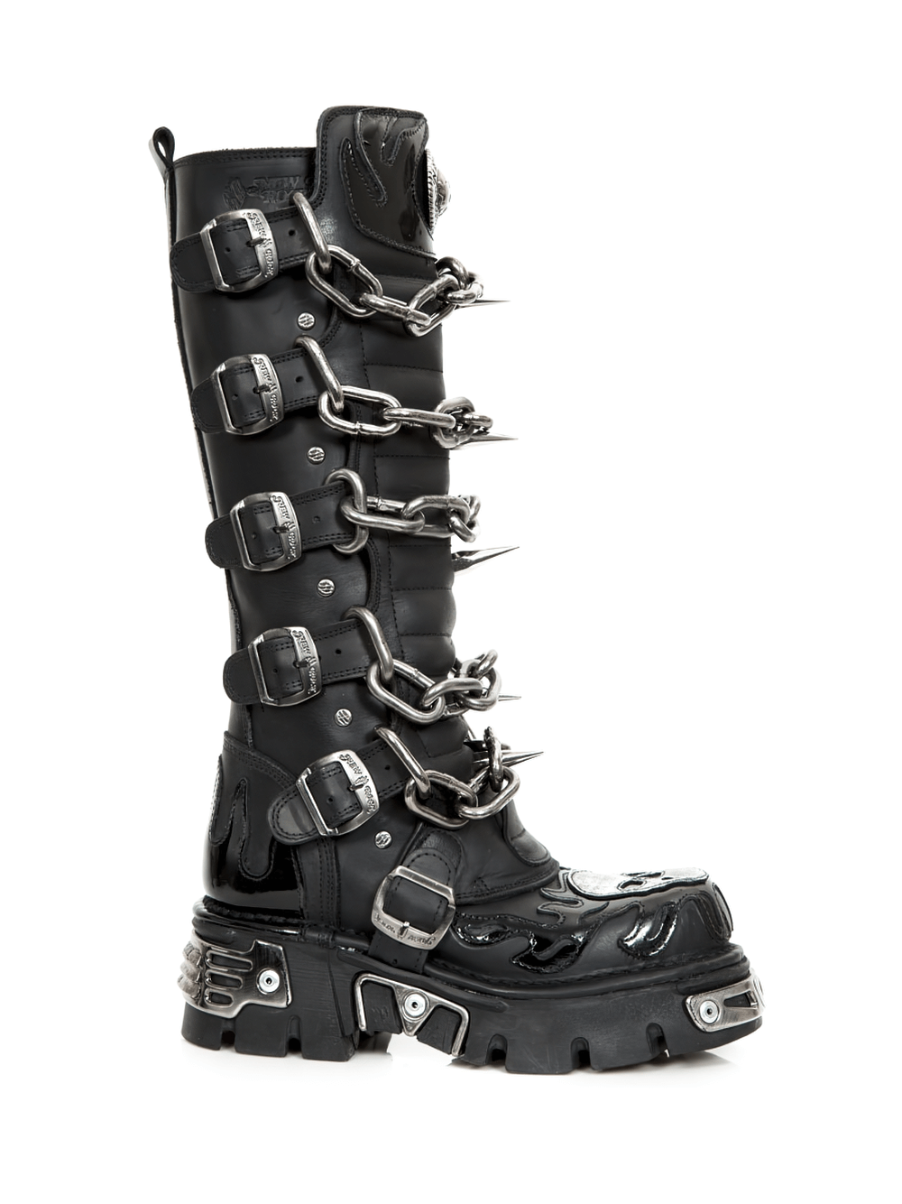 NEW ROCK Men's Gothic Chain Link High Boots in Black Leather
