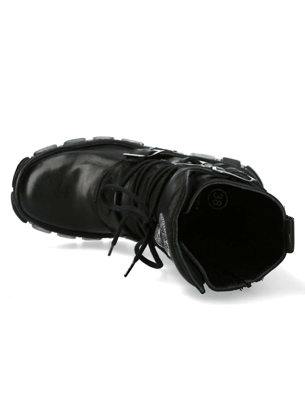 NEW ROCK Men's Gothic Leather Boots with Metallic Emblem