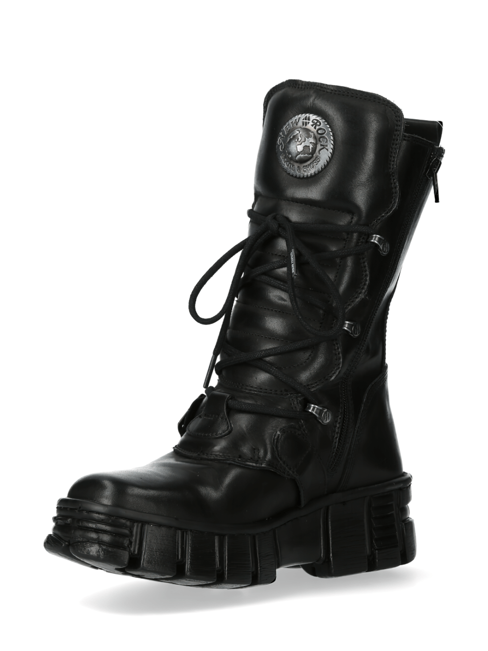 NEW ROCK Men's Gothic Leather Boots with Metallic Emblem