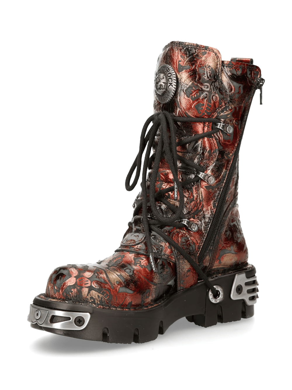 NEW ROCK Men's Gothic Metallic Red Buckle Boots