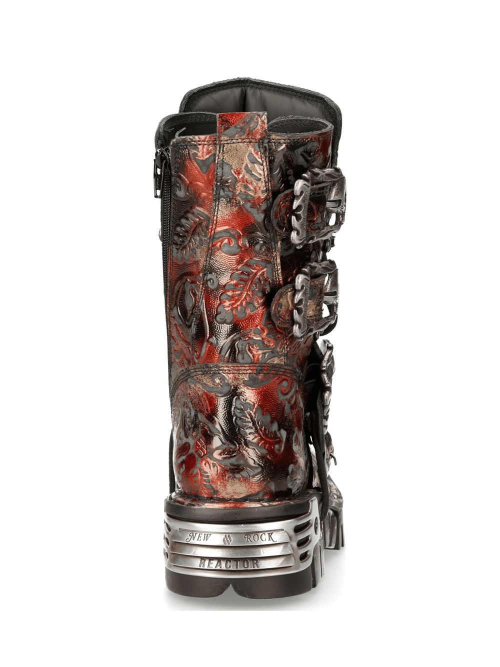 NEW ROCK Men's Gothic Metallic Red Buckle Boots