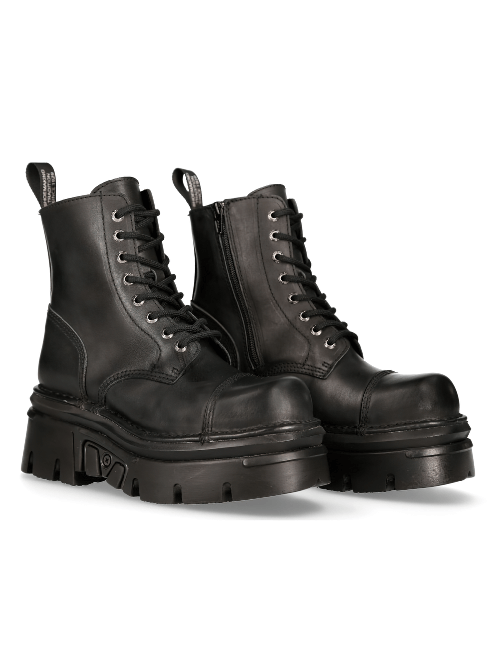 NEW ROCK Men's Gothic Military Black Ankle Boots with Flat Heels