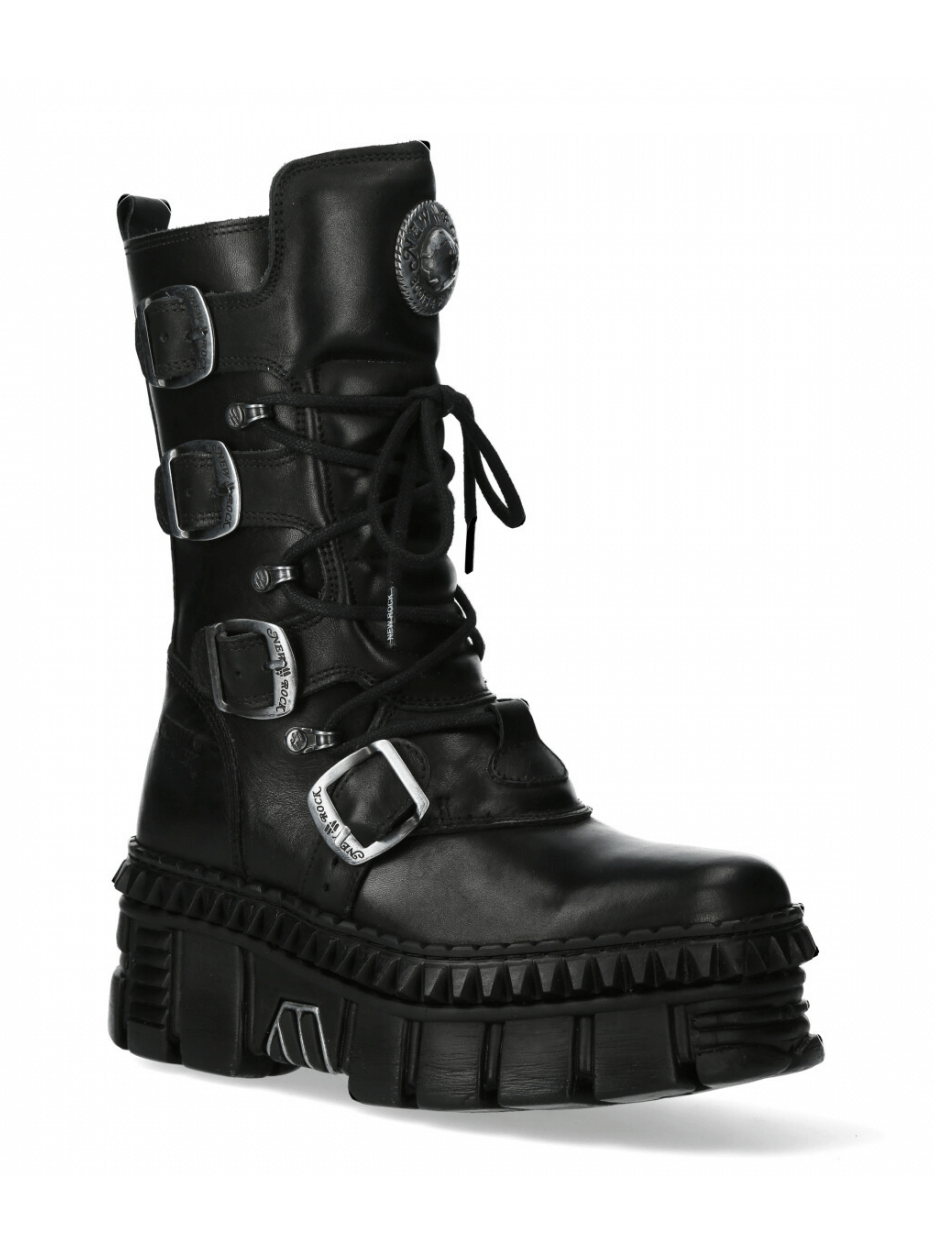 NEW ROCK Men's Gothic Military Style Platform Boots with Buckles