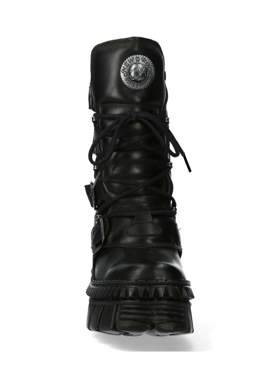 NEW ROCK Men's Gothic Military Style Platform Boots with Buckles