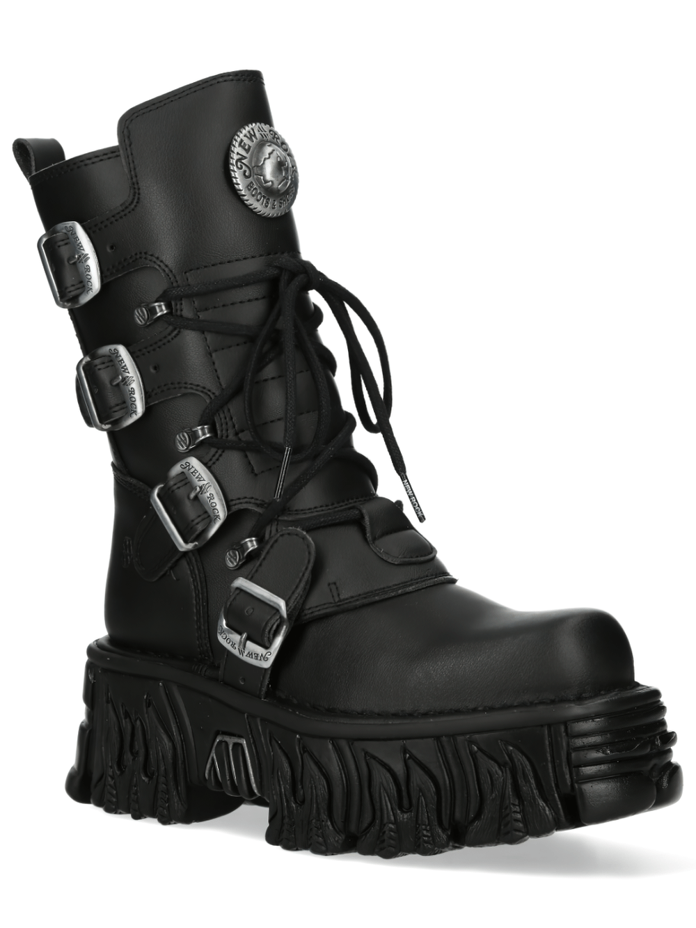 NEW ROCK Men's Gothic Platform Boots with Buckles and Lace-up