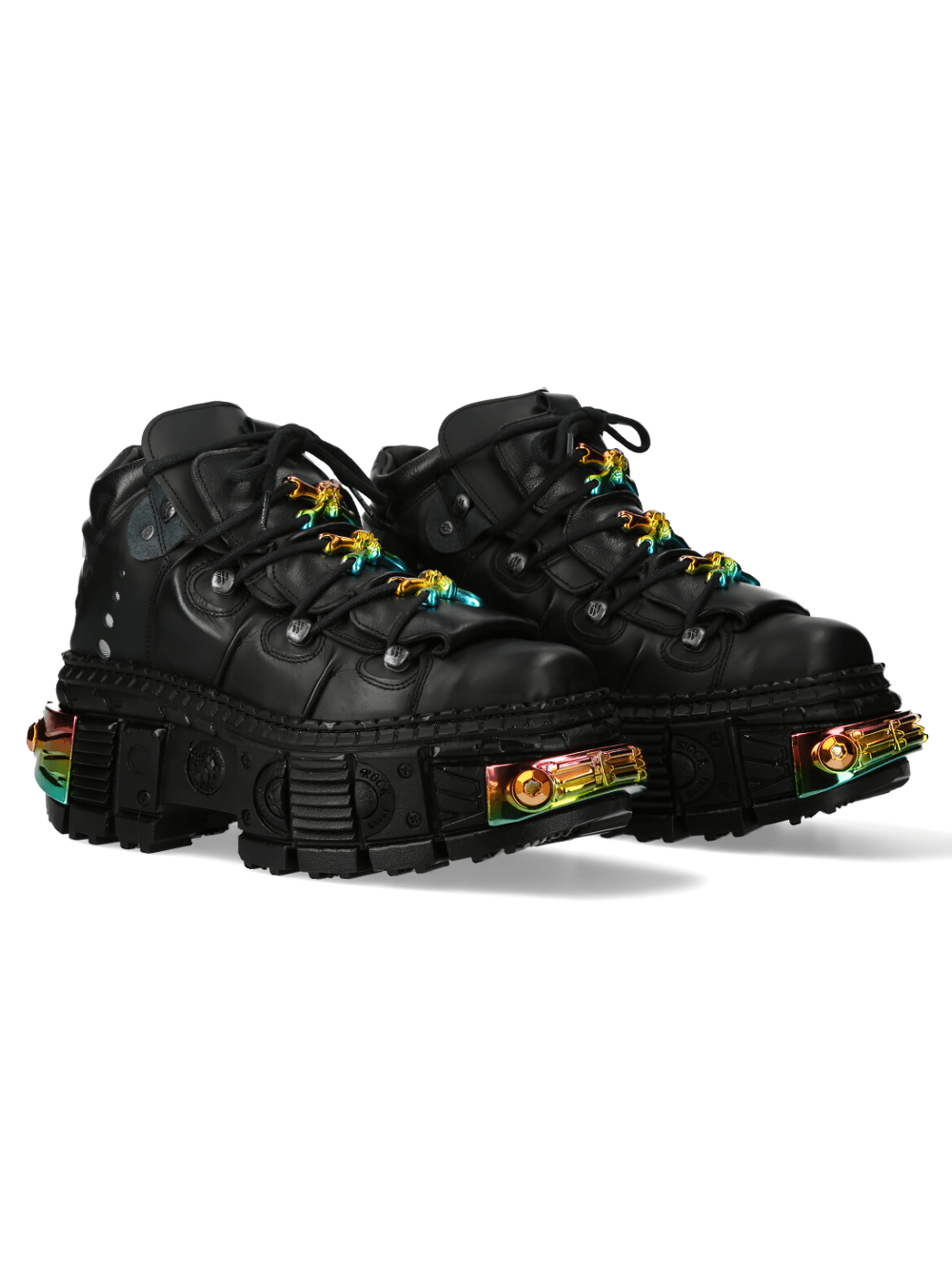 NEW ROCK Men's Gothic Platform Boots with Rainbow Metal Accents