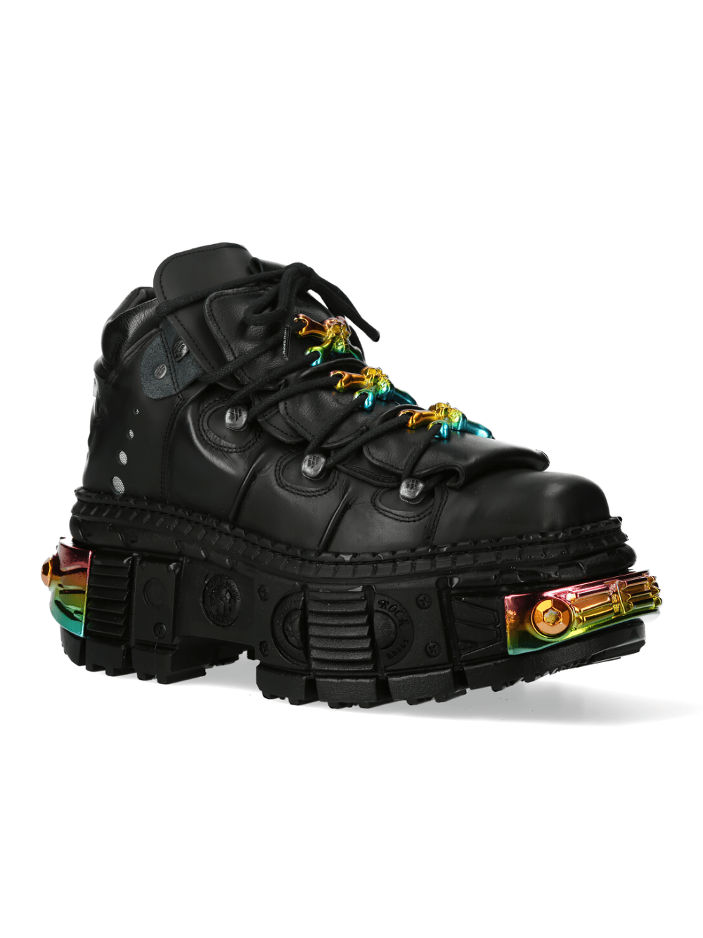 NEW ROCK Men's Gothic Platform Boots with Rainbow Metal Accents