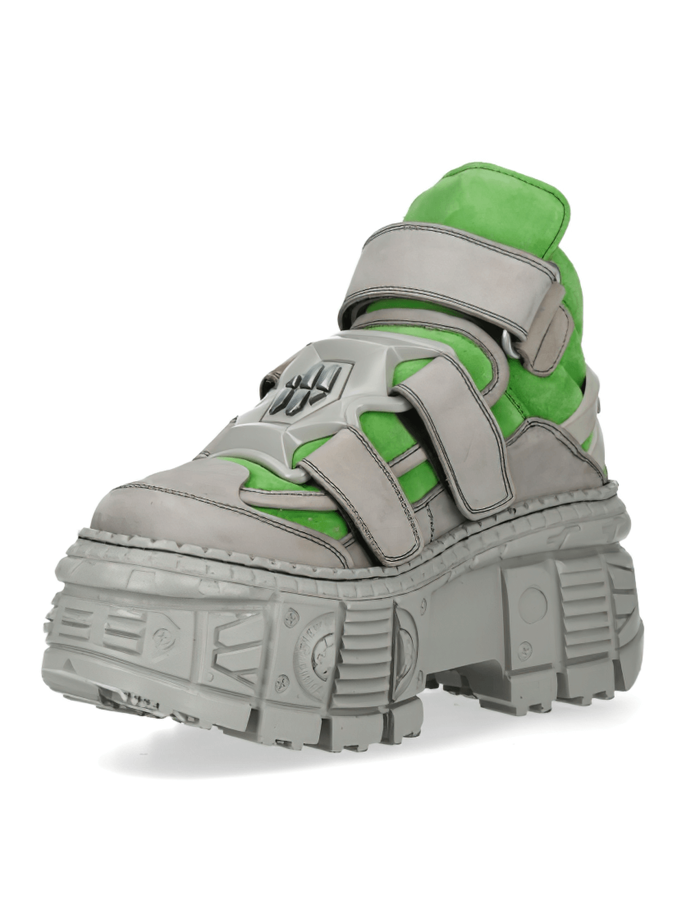 NEW ROCK Men's Green and Gray Punk Ankle Boots with Chunky Sole