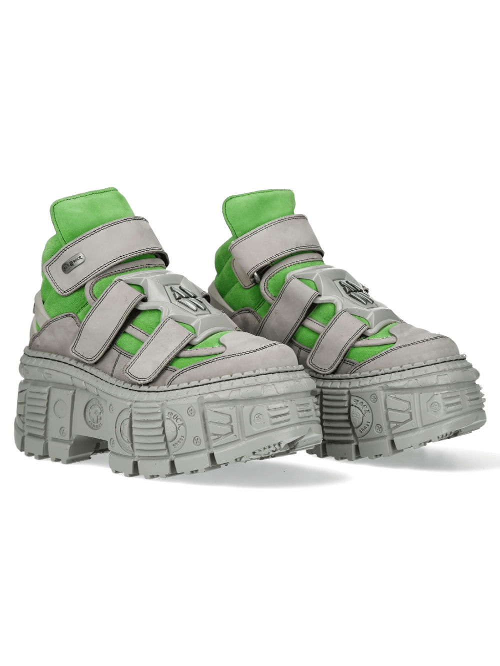 NEW ROCK Men's Green and Gray Punk Ankle Boots with Chunky Sole