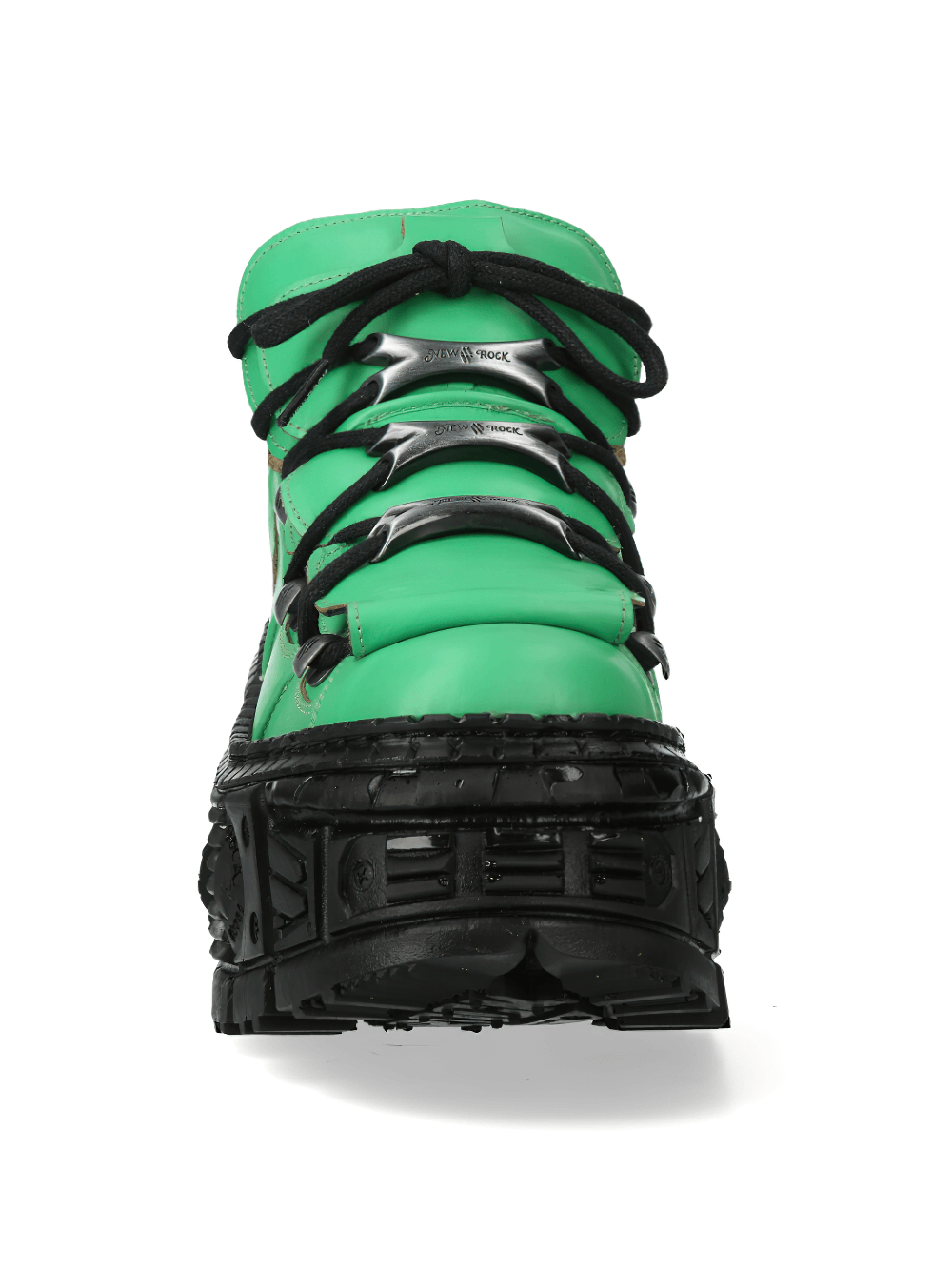NEW ROCK Men's Green Platform Ankle Boots with Rocker Design