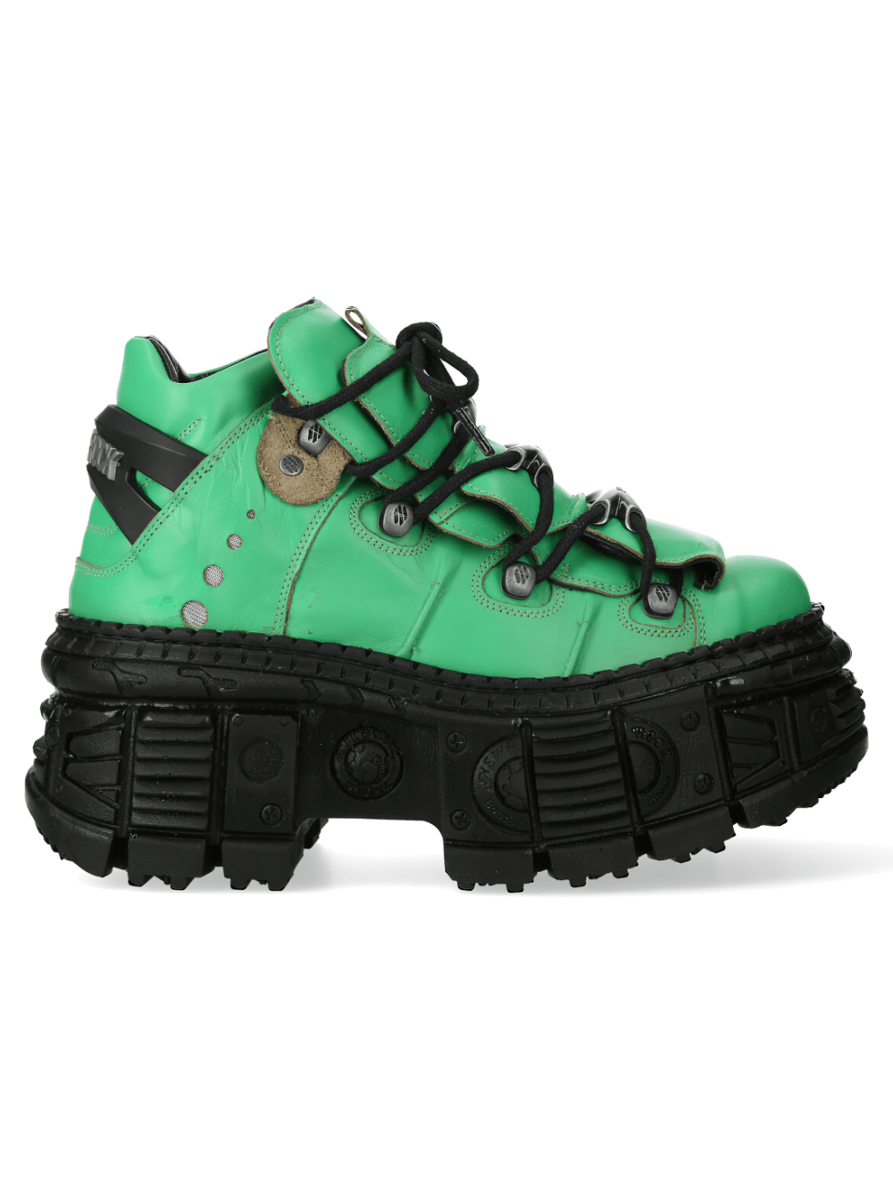 NEW ROCK Men's Green Platform Ankle Boots with Rocker Design