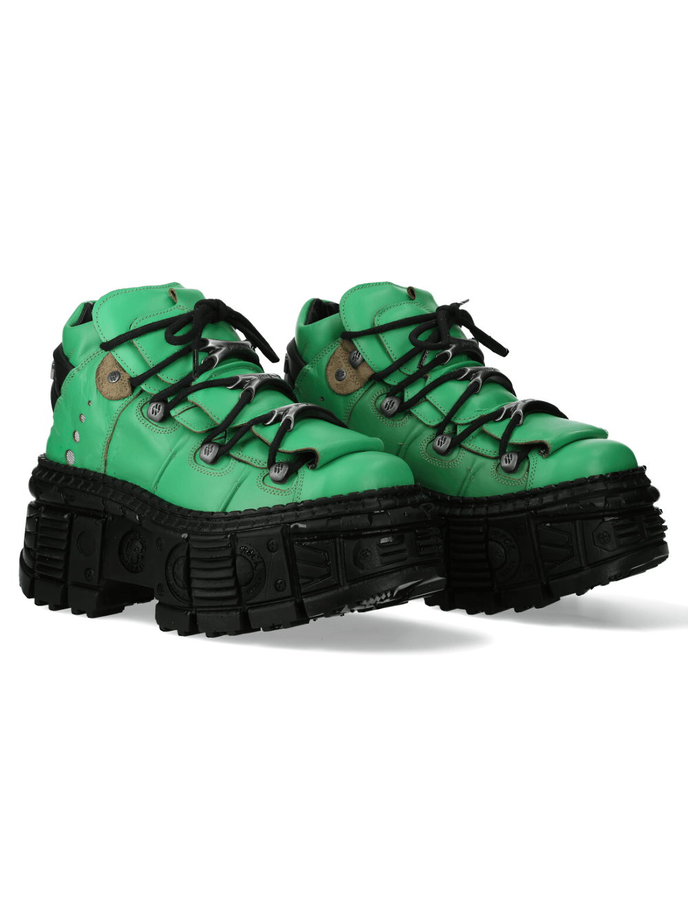 NEW ROCK Men's Green Platform Ankle Boots with Rocker Design