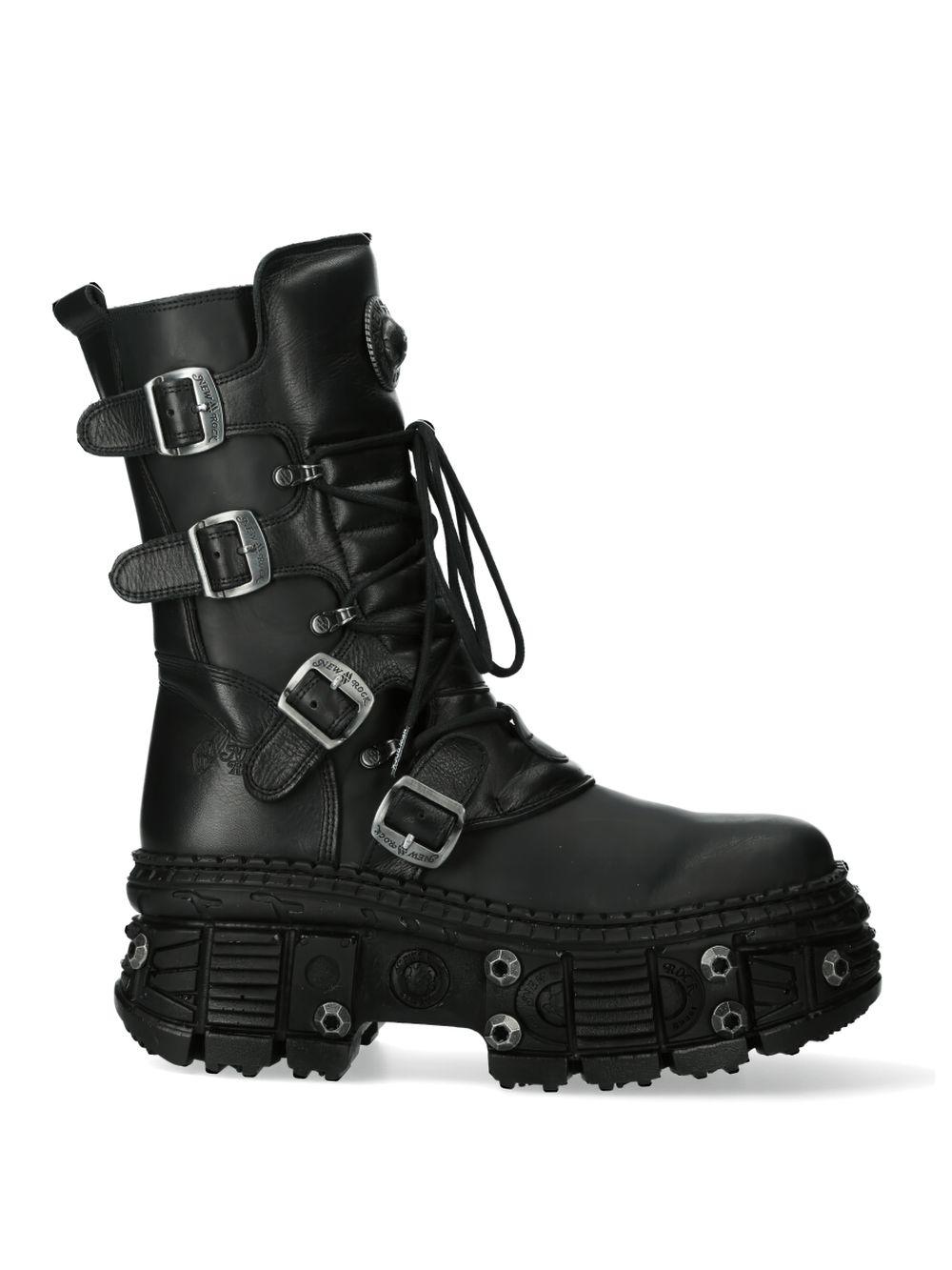 NEW ROCK Men's Lace-Up Leather Ankle Boots with Metallic Accents