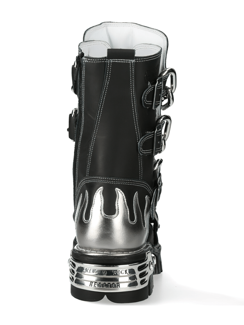 NEW ROCK Men's Leather Boots with Silver Flame and Chain Details