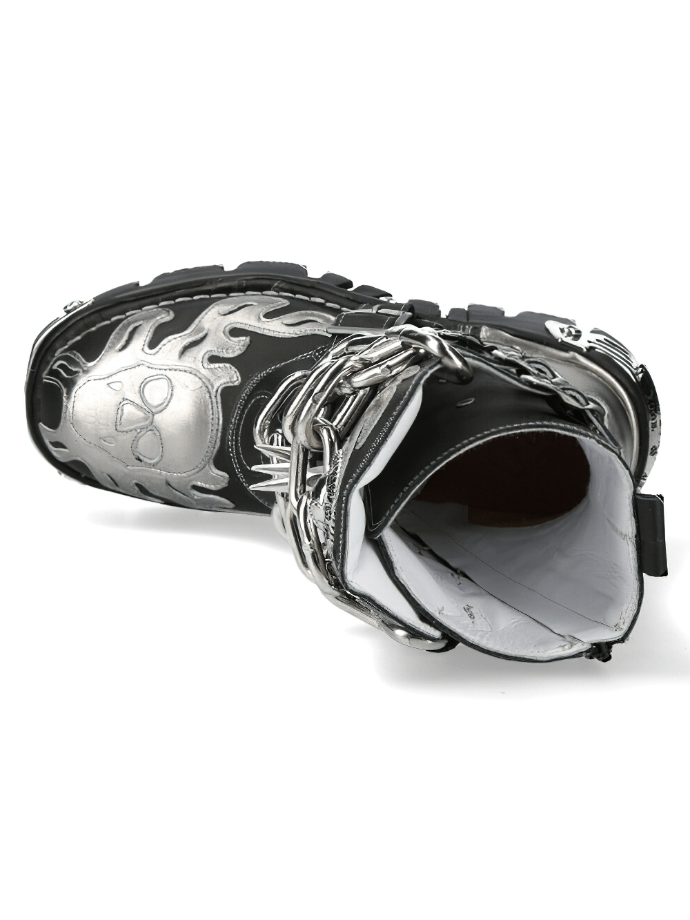 NEW ROCK Men's Leather Boots with Silver Flame and Chain Details