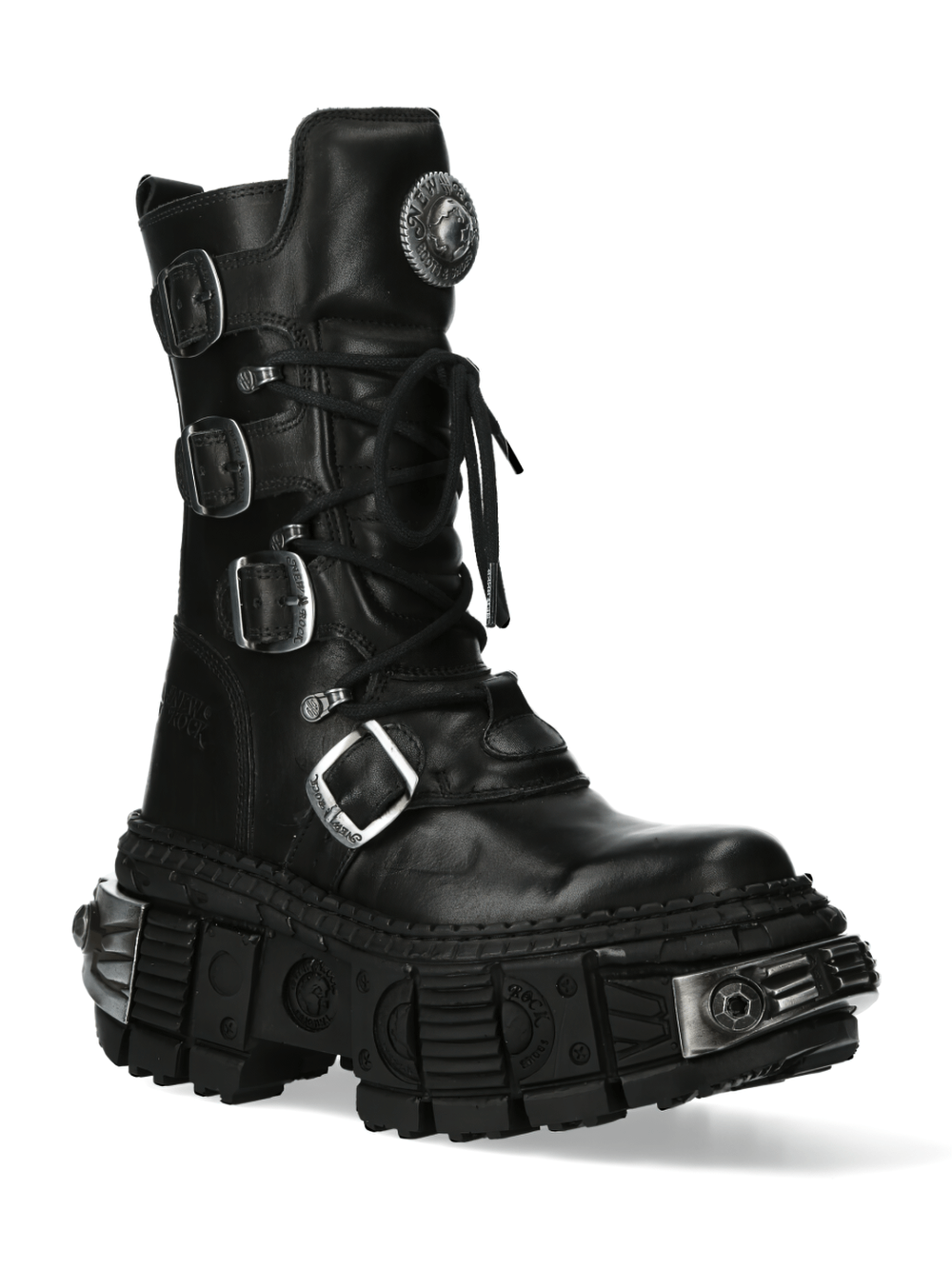 NEW ROCK Men's Leather Platform Boots with Metallic Accents