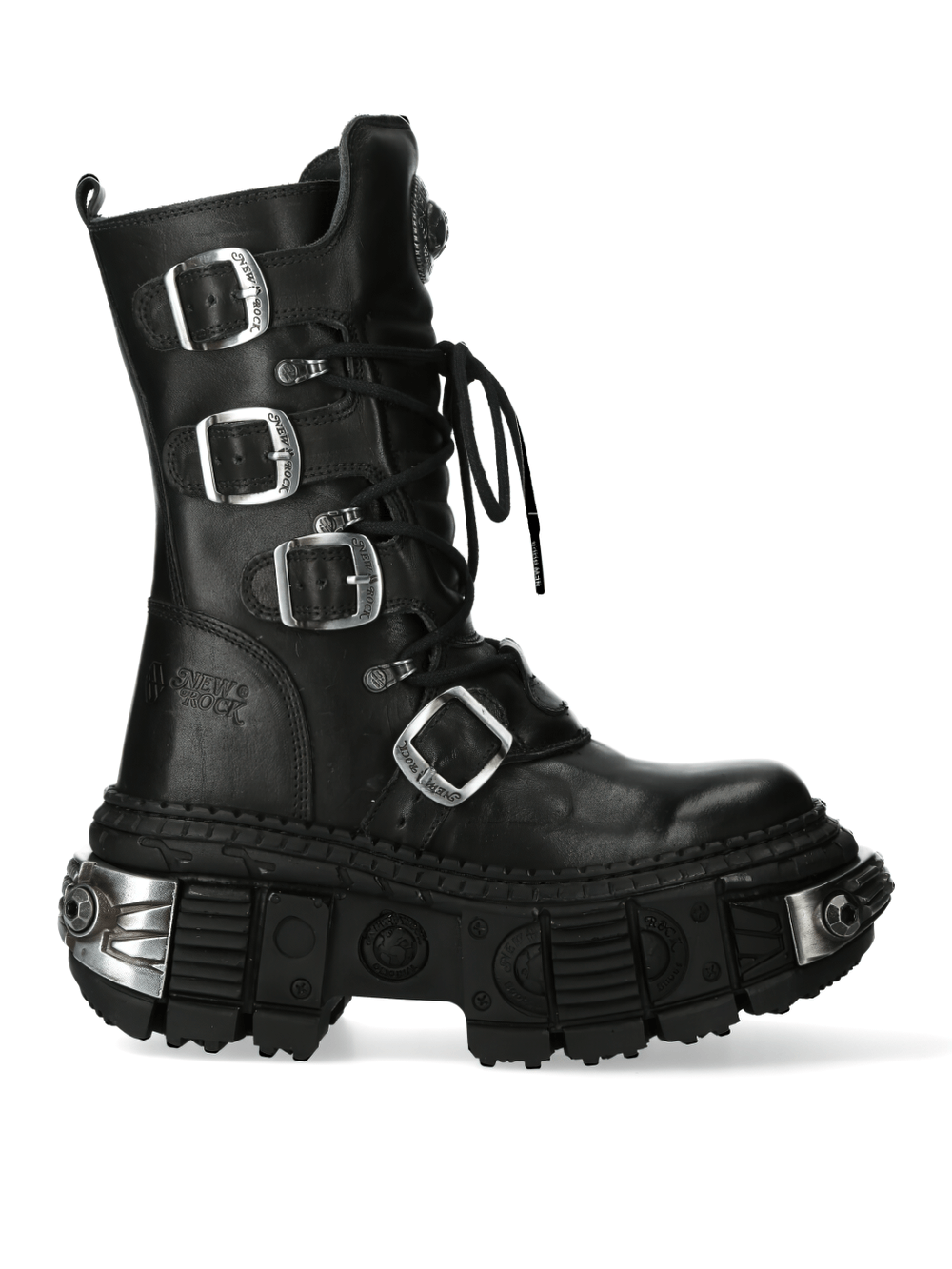 NEW ROCK Men's Leather Platform Boots with Metallic Accents