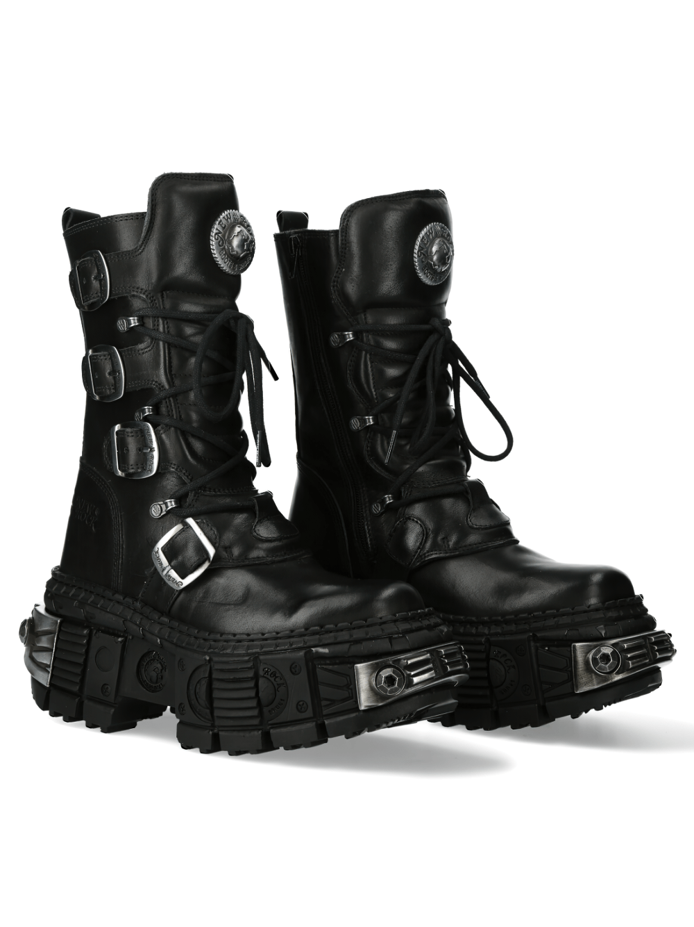 NEW ROCK Men's Leather Platform Boots with Metallic Accents